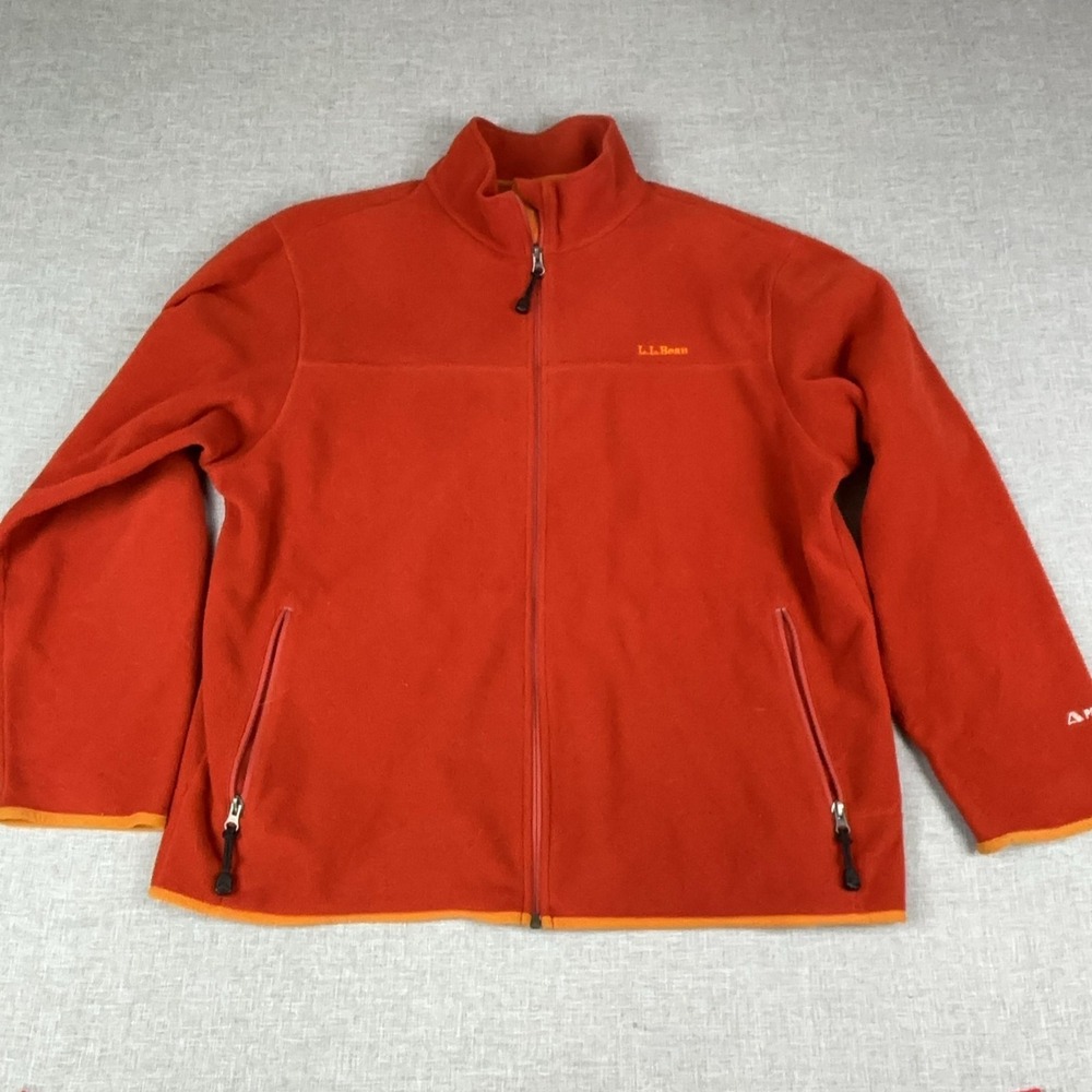 L.L. Bean Fleece Jacket Mens Large Orange Polartec Full Zip Stand Collar